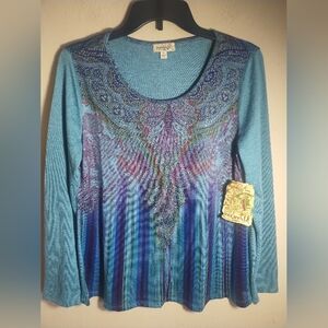 New One World Top Women S Bling Paisley Boho Artsy Art To Wear